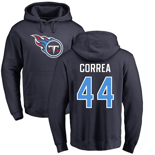 Tennessee Titans Men Navy Blue Kamalei Correa Name and Number Logo NFL Football #44 Pullover Hoodie Sweatshirts